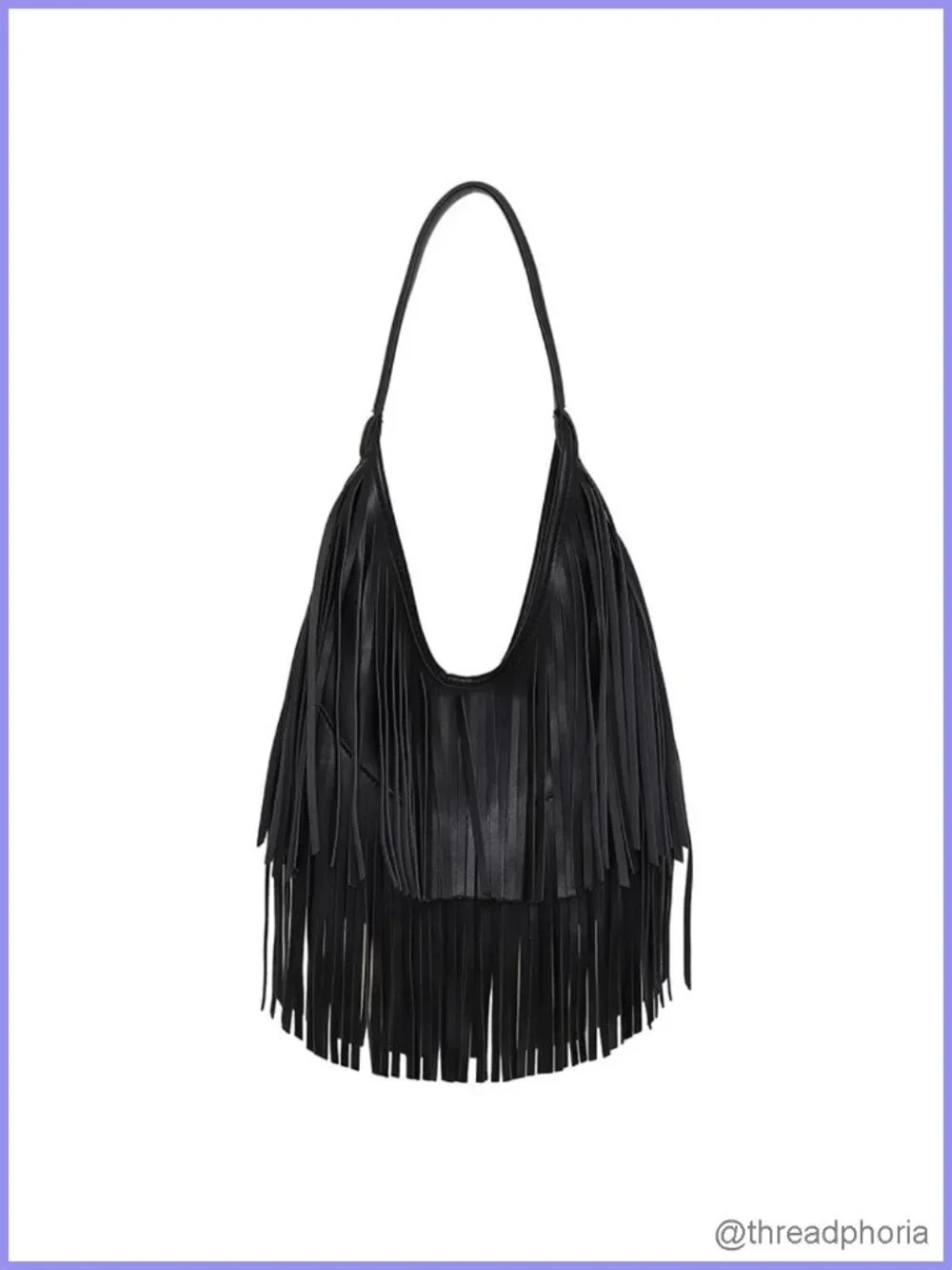 Black PU Leather Fringe Hobo Shoulder Bag with Tassel - Western Boho Purse